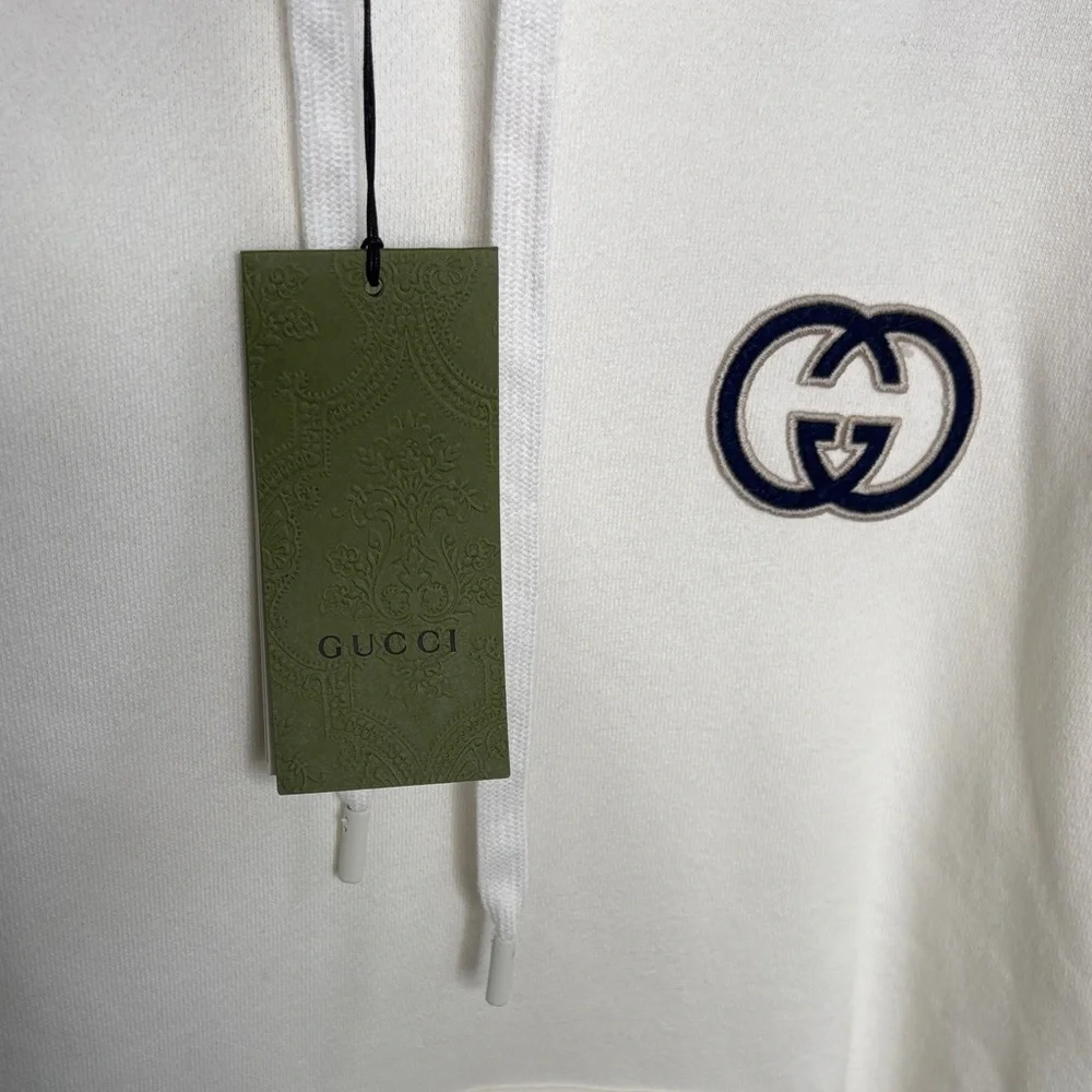 Gucci Interlocking G Embroidery Cotton Hooded Sweatshirt sz L